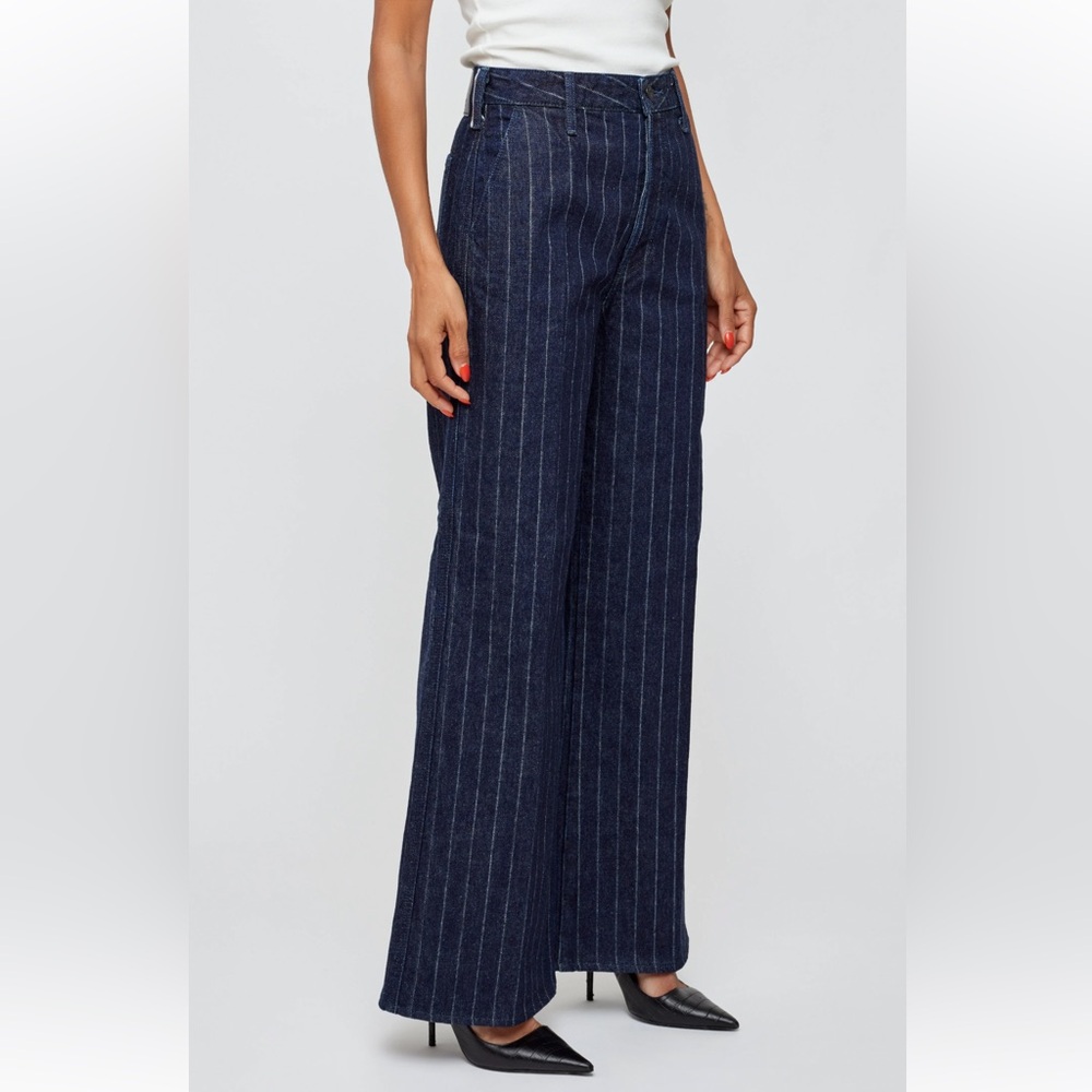 Moussy Dark Blue Pinstripe Flare Jeans